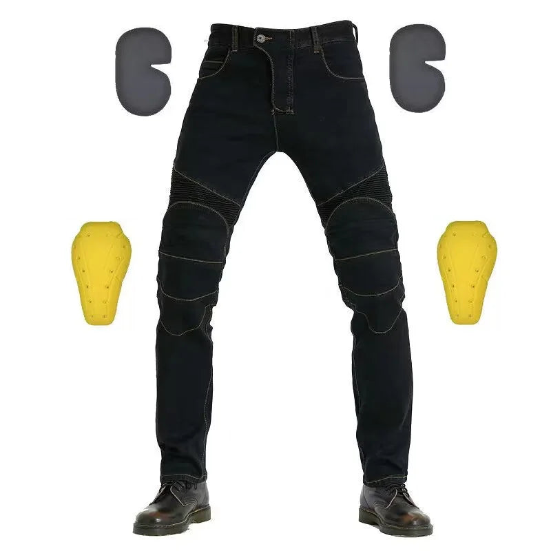 Men Jeans Embroidery Motorcycle Pants Pantalon Motocross Belt Protective Gear option Motorcycle Driver  License Test Motos Jeans