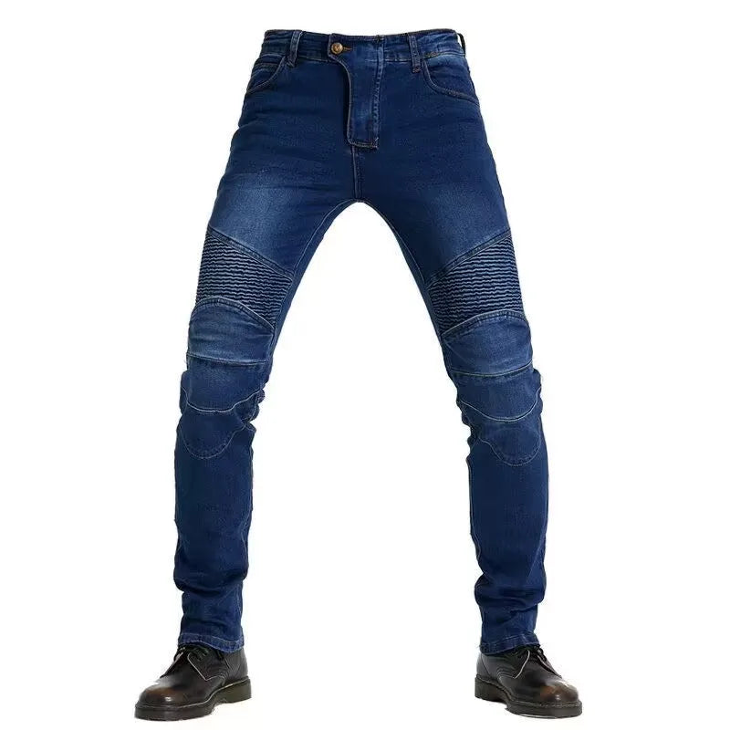 Men Jeans Embroidery Motorcycle Pants Pantalon Motocross Belt Protective Gear option Motorcycle Driver  License Test Motos Jeans