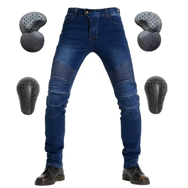 Men Jeans Embroidery Motorcycle Pants Pantalon Motocross Belt Protective Gear option Motorcycle Driver  License Test Motos Jeans