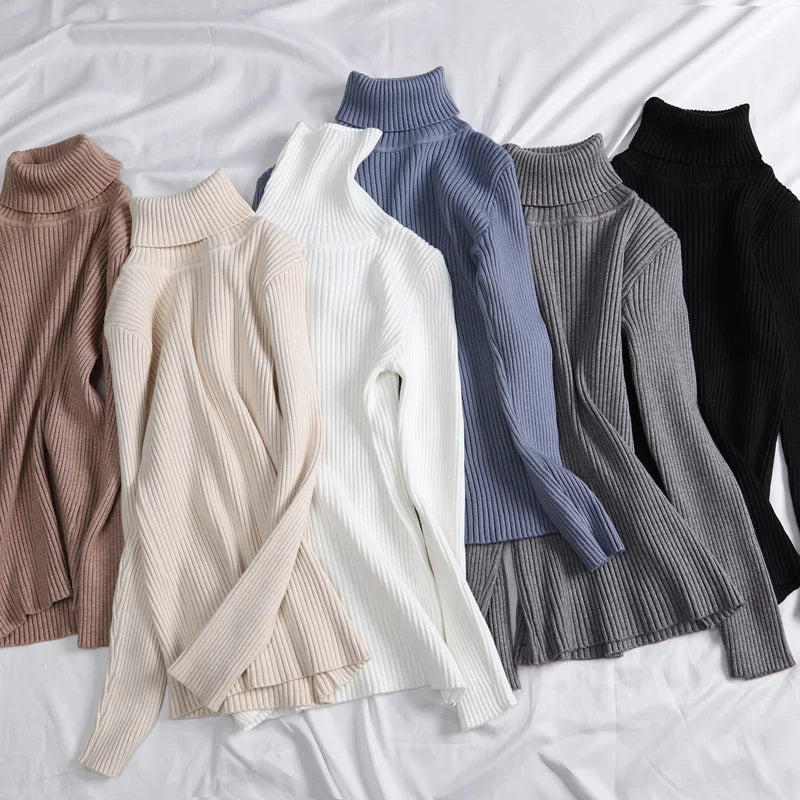 Women Fall Turtleneck Sweater Knitted Soft Pullovers Cashmere Jumpers Basic Soft Sweaters Female Basic Blouse New