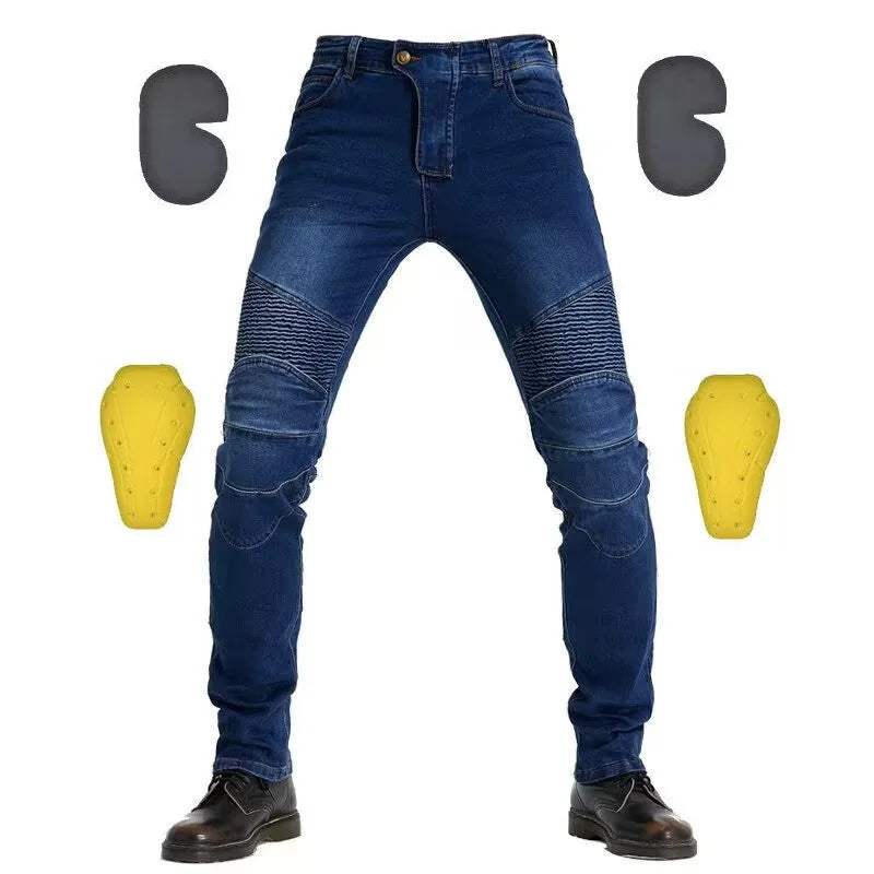 Men Jeans Embroidery Motorcycle Pants Pantalon Motocross Belt Protective Gear option Motorcycle Driver  License Test Motos Jeans