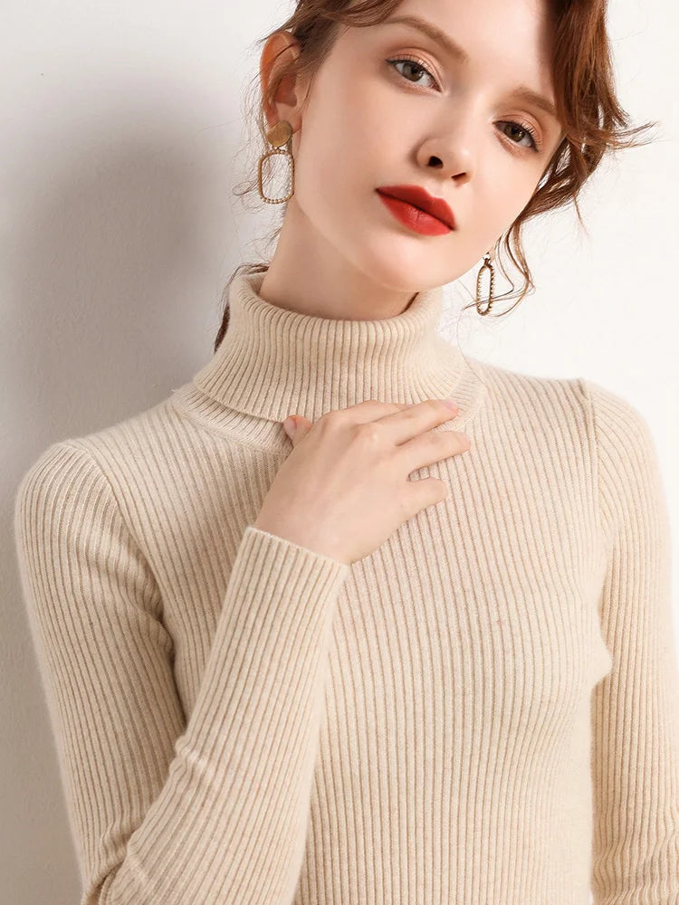 Women Fall Turtleneck Sweater Knitted Soft Pullovers Cashmere Jumpers Basic Soft Sweaters Female Basic Blouse New