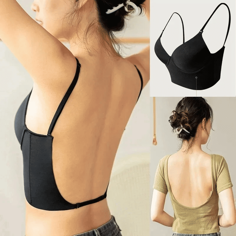 Invisible Deep U Plunge Backless Bra for Dresses with Transparent Straps Push-Up